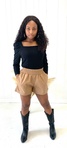 Harley Faux Leather Shorts Camel