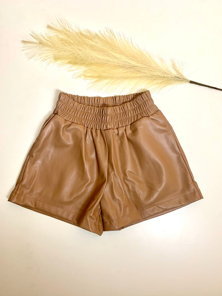 Harley Faux Leather Shorts Camel