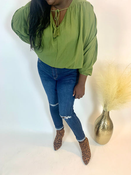 Olive You Tassel Top