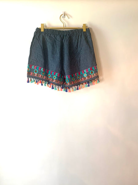 Embroidered Tassel Trim Shorts